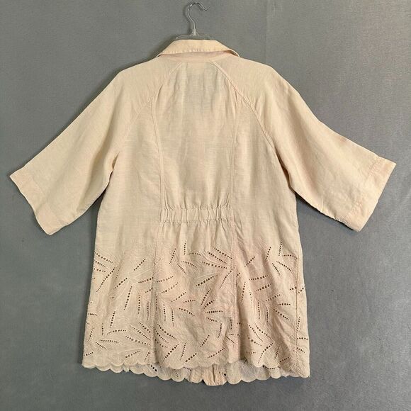 Chicos Blouse Shacket Women Sz 2 Large Linen Short Sleeve Full Zip Breathable - Picture 2 of 16